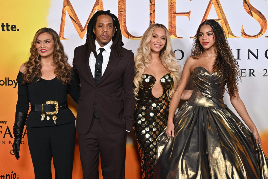 Tina Knowles, rapper Jay-Z, singer-songwriter Beyonce and their daughter Blue Ivy Carter attend the world premiere of Disney's Mufasa: The Lion King at the Dolby theater in Hollywood, California, December 9, 2024. 