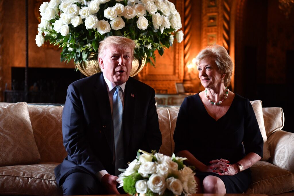 US President Donald Trump speaks at a press conference with Linda McMahon, head of Small Business Administration, March 29, 2019 at Trump's Mar-a-Lago estate in Palm Beach, Florida.