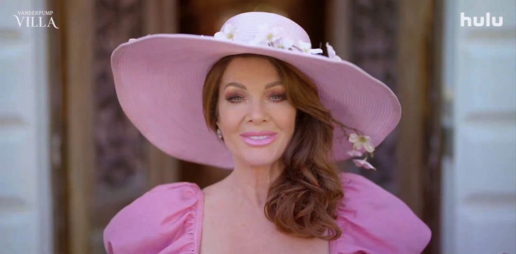 Lisa Vanderpump wears pink in the Vanderpump Villa trailer.